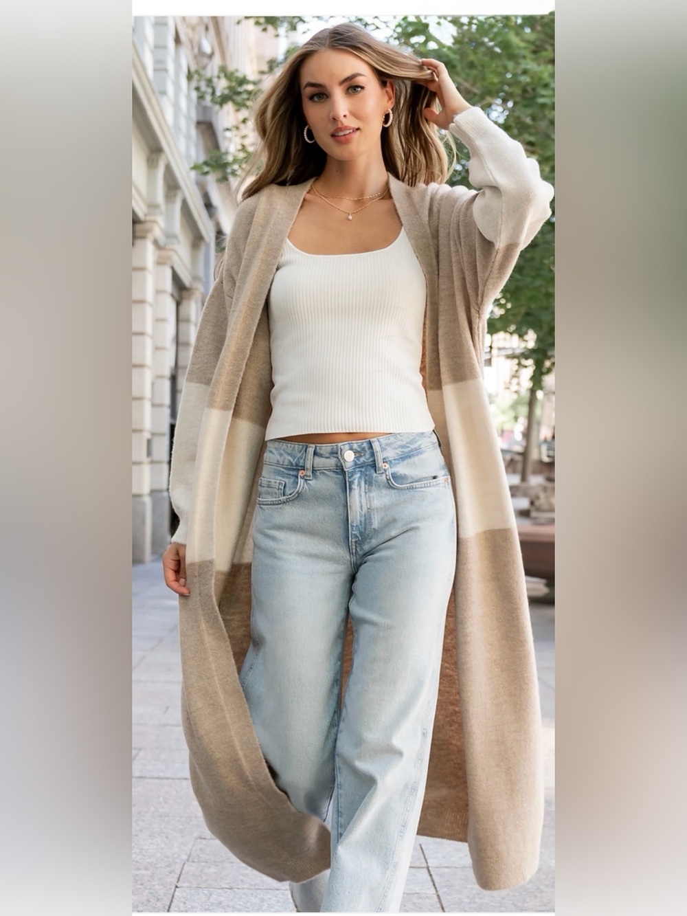 Baltic Born Neutral Colorblock Long Cardigan - Beige Cream